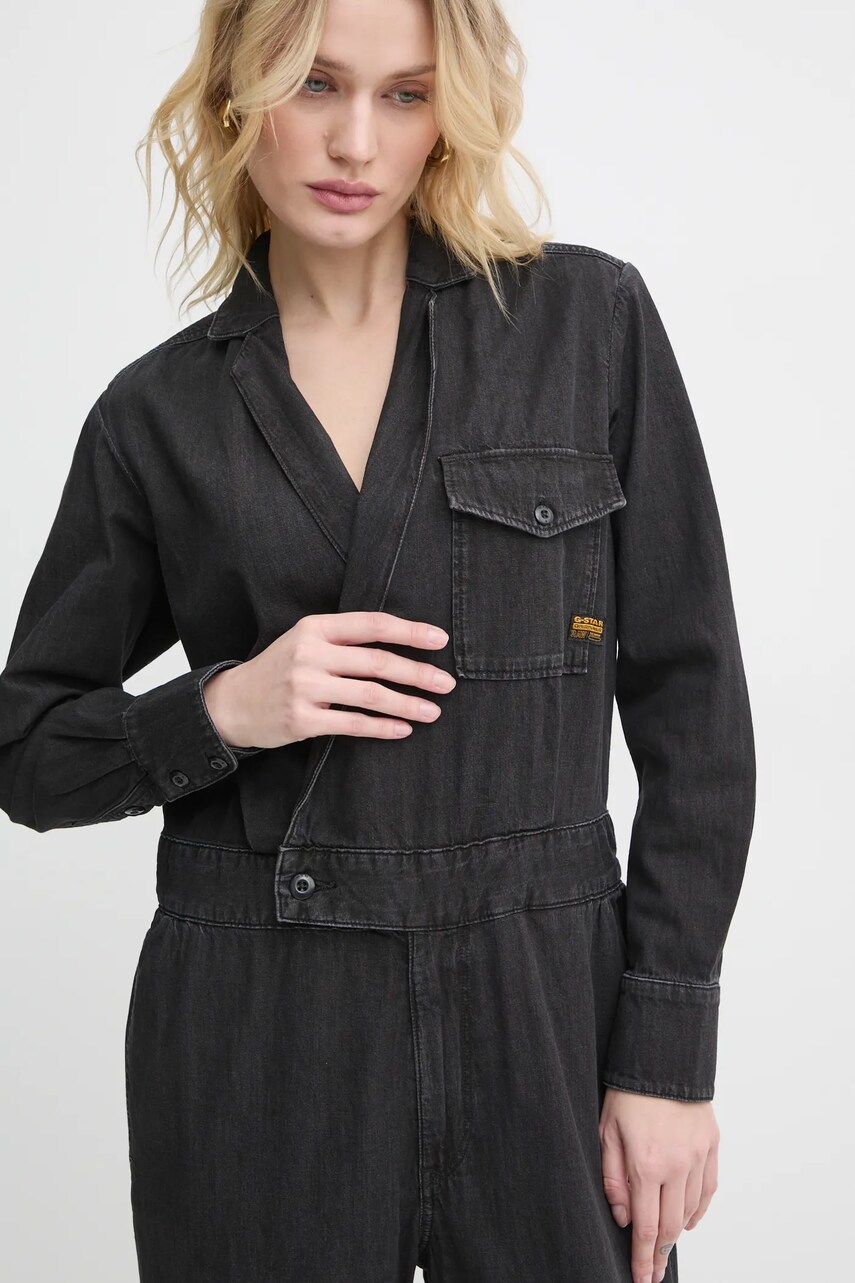 Джинсовий комбінезон G-Star Raw колір чорний з бавовни декольте трикутник D25317-D540