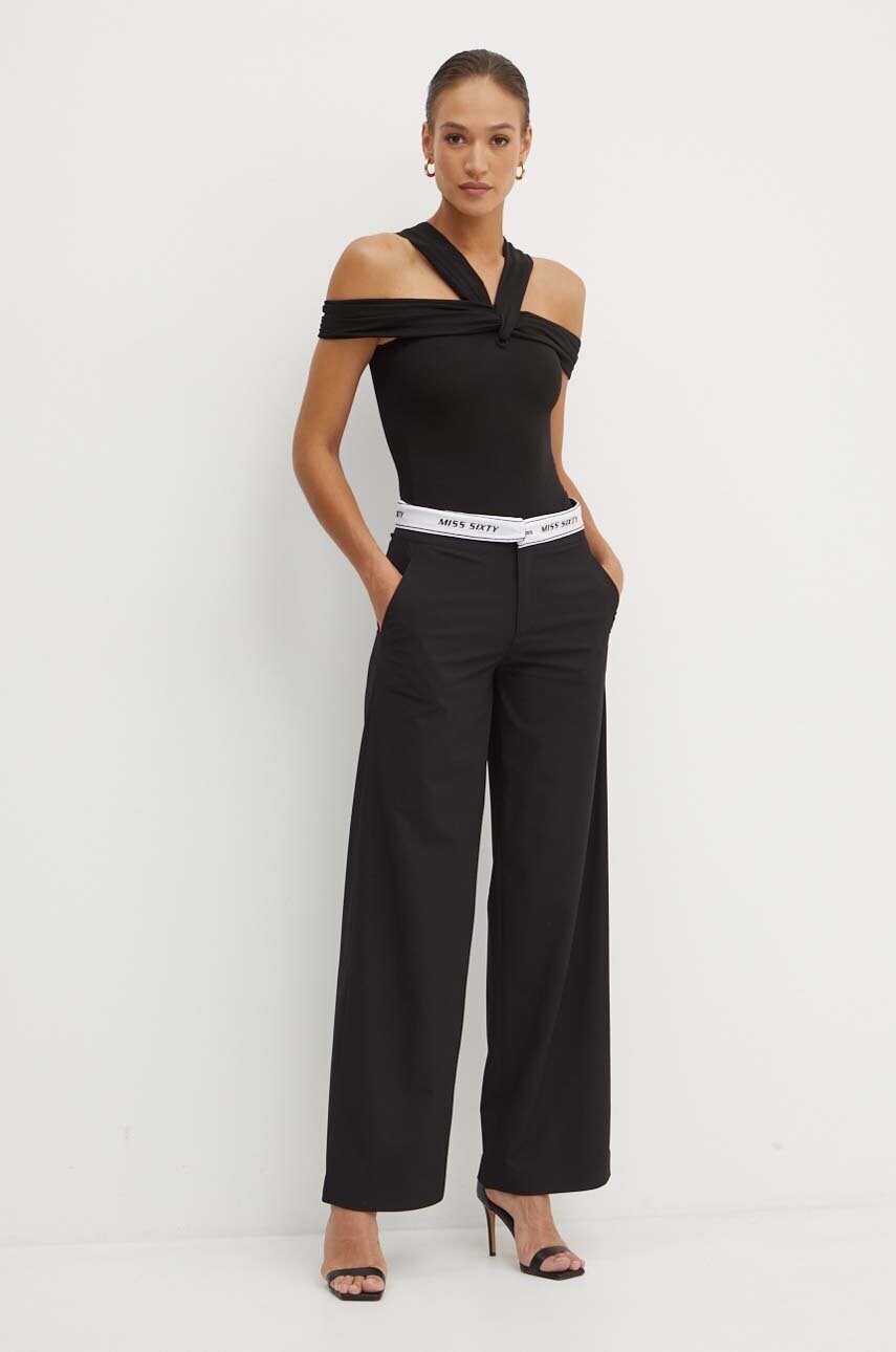 Штани Miss Sixty 6L2PJ2460000 PJ2460  L/PANTS жіночі колір чорний широкі висока посадка 6L2PJ2460000