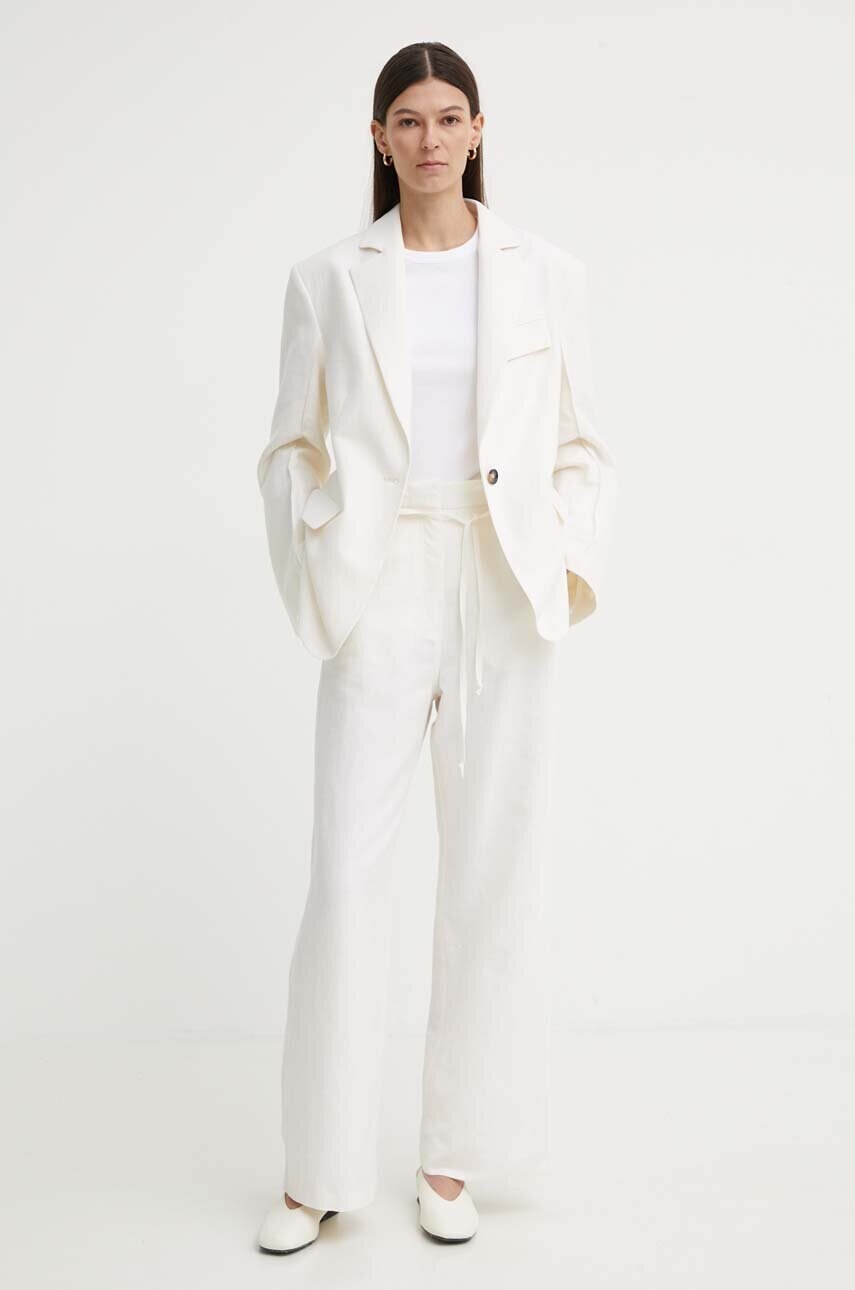 Штани з домішкою льону Day Birger et Mikkelsen Terri - Solid Linen колір бежевий прямі висока посадка DAY65243313