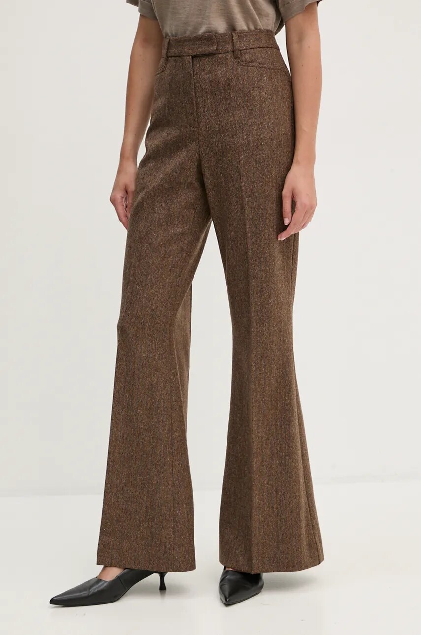 Вовняні штани Remain Herringbone Flare Pants колір коричневий кльош висока посадка 5018622977
