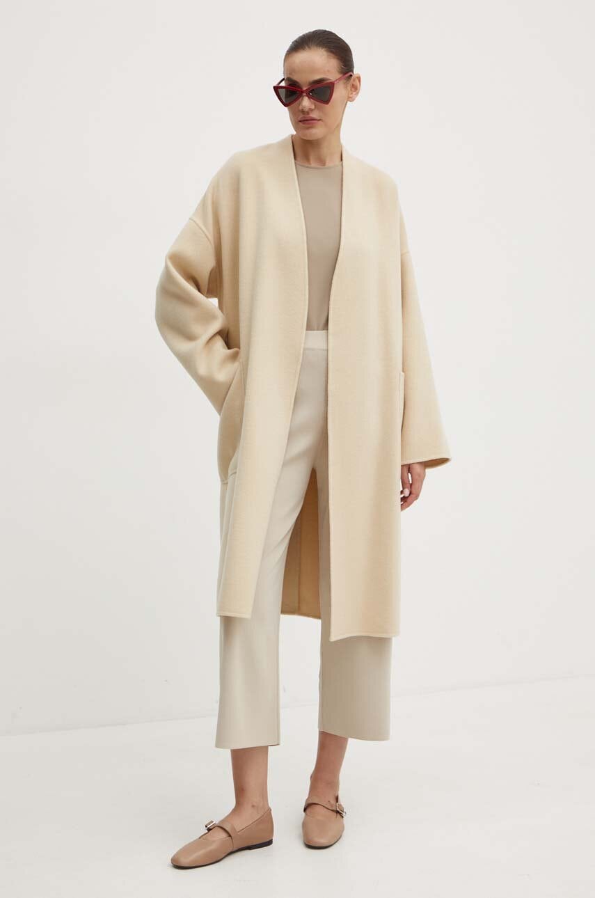 Штани Max Mara Leisure жіночі колір бежевий прямі висока посадка 2426336017600