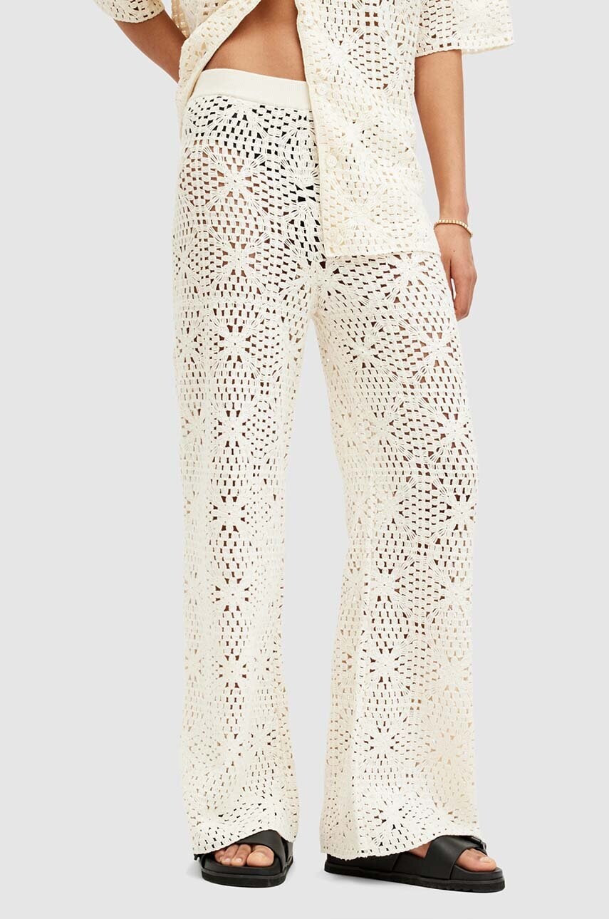 Бавовняні штани AllSaints MILLY TROUSER колір бежевий широкі середня посадка W059TA