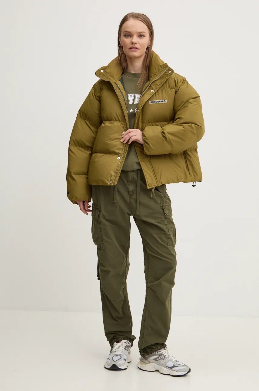 Бавовняні штани Superdry колір зелений широкі висока посадка W7011070A-2LX
