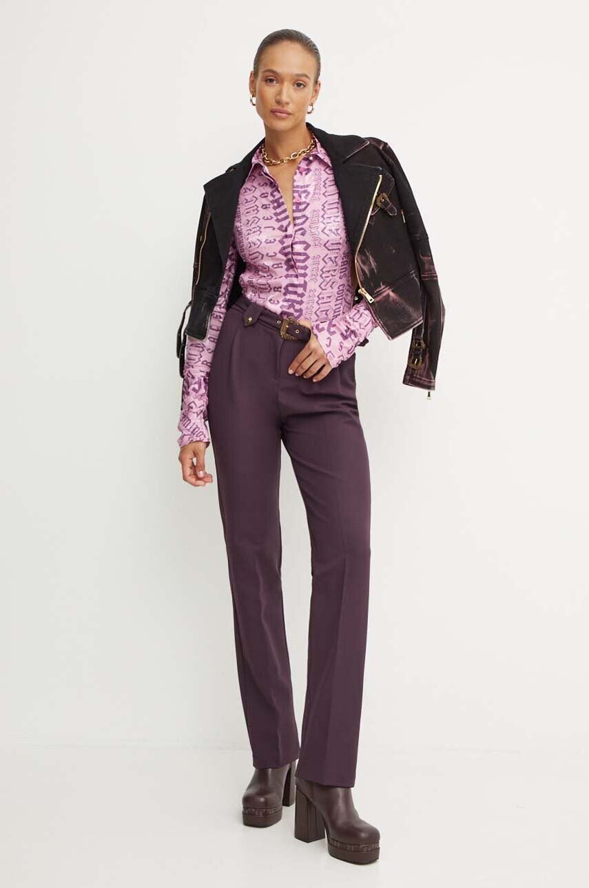 Штани Versace Jeans Couture жіночі колір фіолетовий прямі висока посадка 77HAA117 N0394