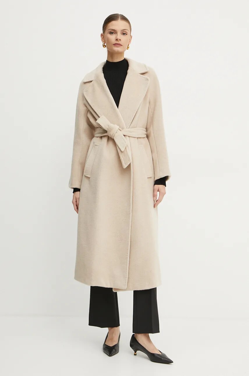 Штани з домішкою вовни Weekend Max Mara колір чорний фасон сигарети висока посадка 2425136032600