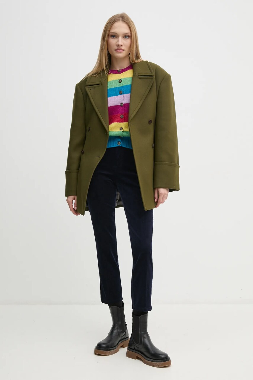 Вельветові штани United Colors of Benetton колір синій фасон сигарети висока посадка 4MIQDF07W