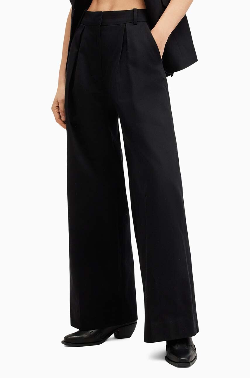 Бавовняні штани AllSaints HALLY TROUSER колір чорний широкі висока посадка W010QA