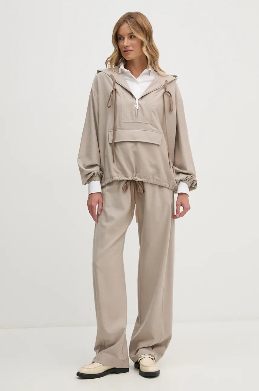 Штани Lacoste жіночі колір бежевий фасон chinos висока посадка HF4206