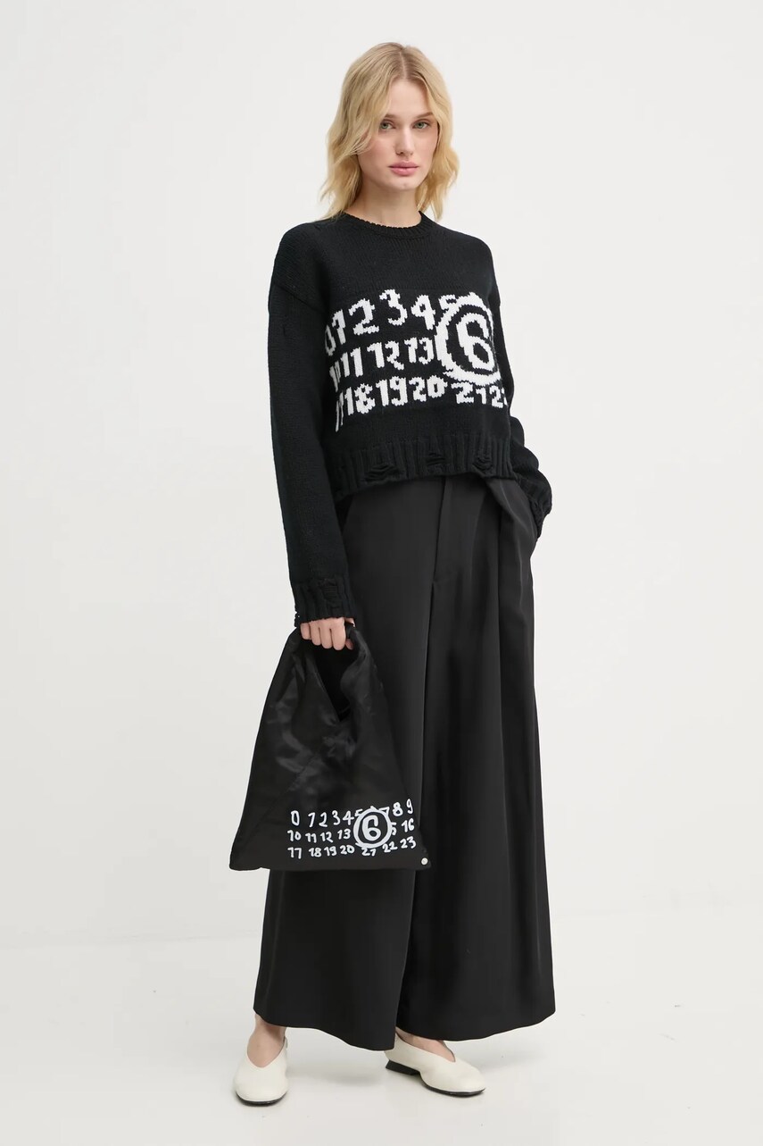 Штани MM6 Maison Margiela жіночі колір чорний широкі висока посадка S62KB0217.M35225