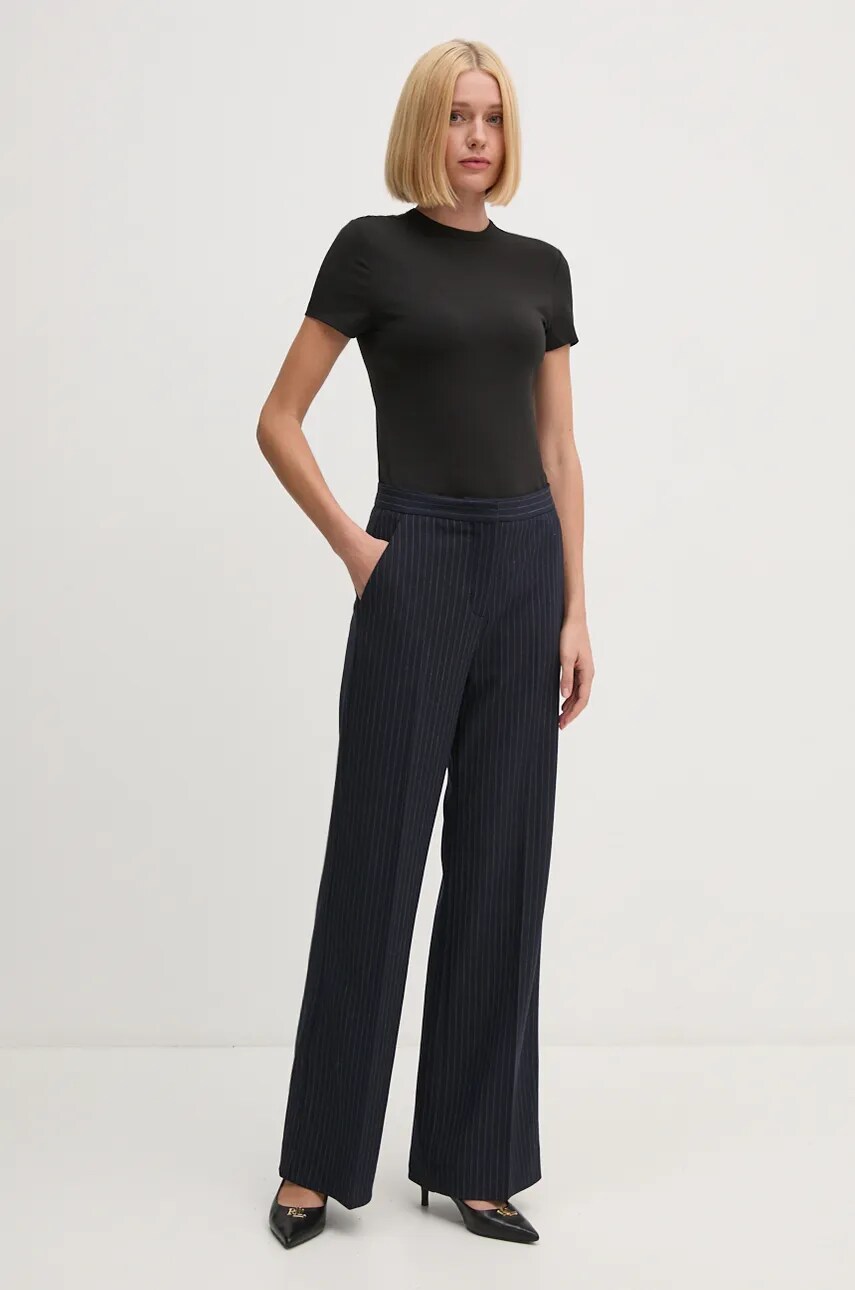 Штани з домішкою вовни Calvin Klein колір синій широкі висока посадка K20K207645