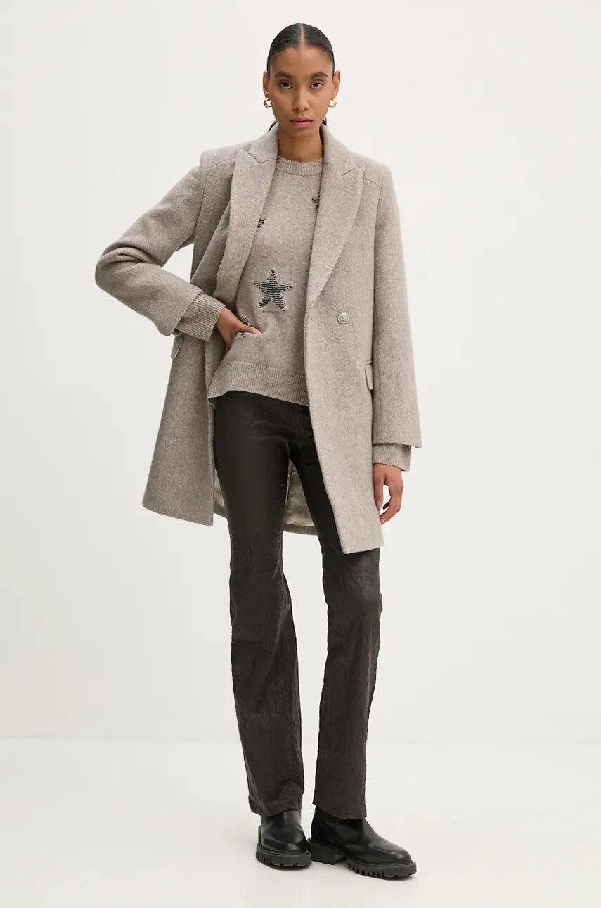 Шкіряні штани ZADIG&VOLTAIRE жіночі колір коричневий кльош середня посадка RWPA00073