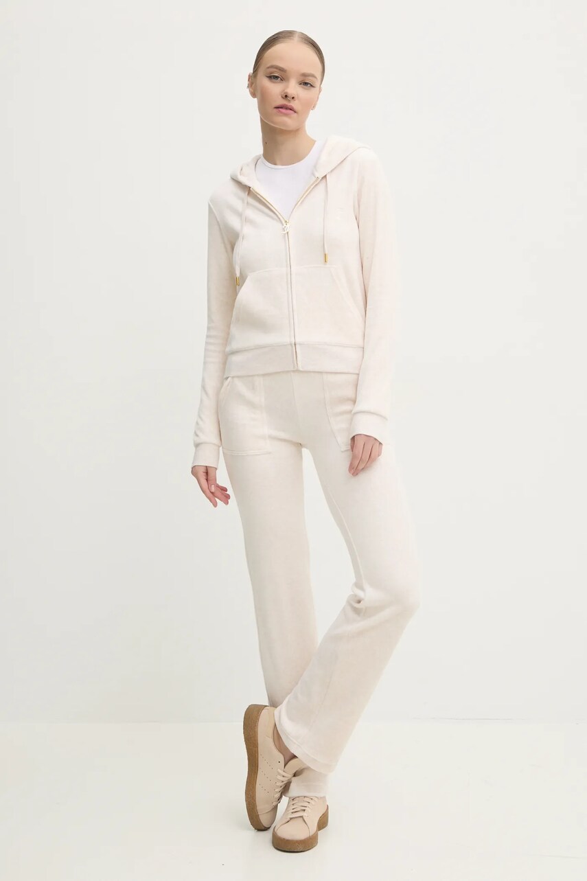 Спортивні велюрові штани Juicy Couture DEL RAY GOLD HW колір бежевий меланж JCAP180G