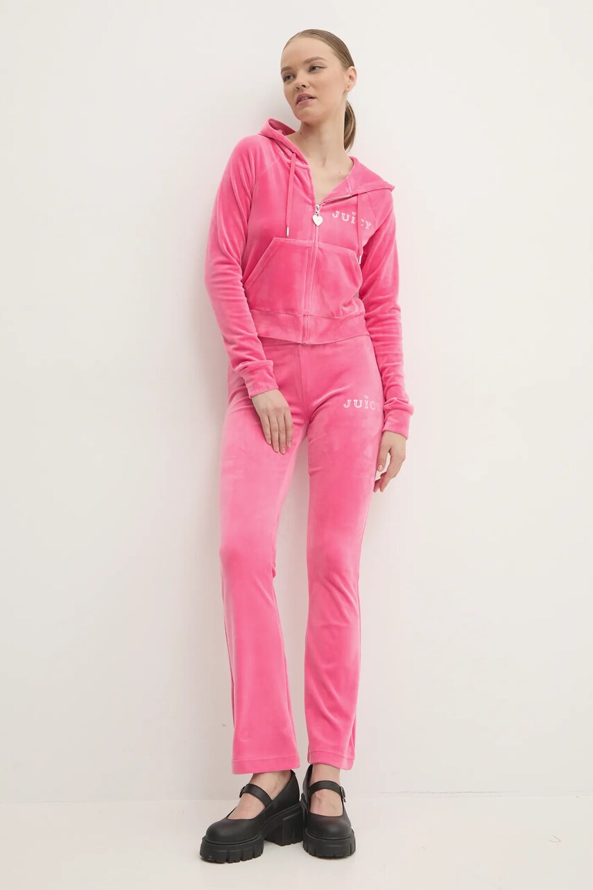 Спортивні велюрові штани Juicy Couture LISA REGAL VELOUR STRAIGHT LEG TRACK PANT колір рожевий з аплікацією JCBBJ224829