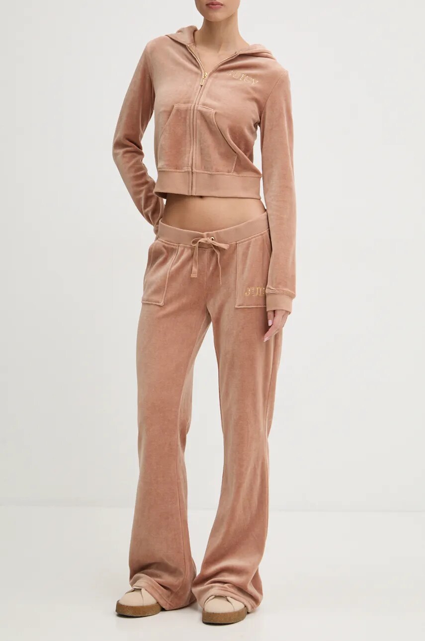 Спортивні велюрові штани Juicy Couture HERITAGE CROWN CAISA LOW RISE PANT колір коричневий з аплікацією JCGBJ224012