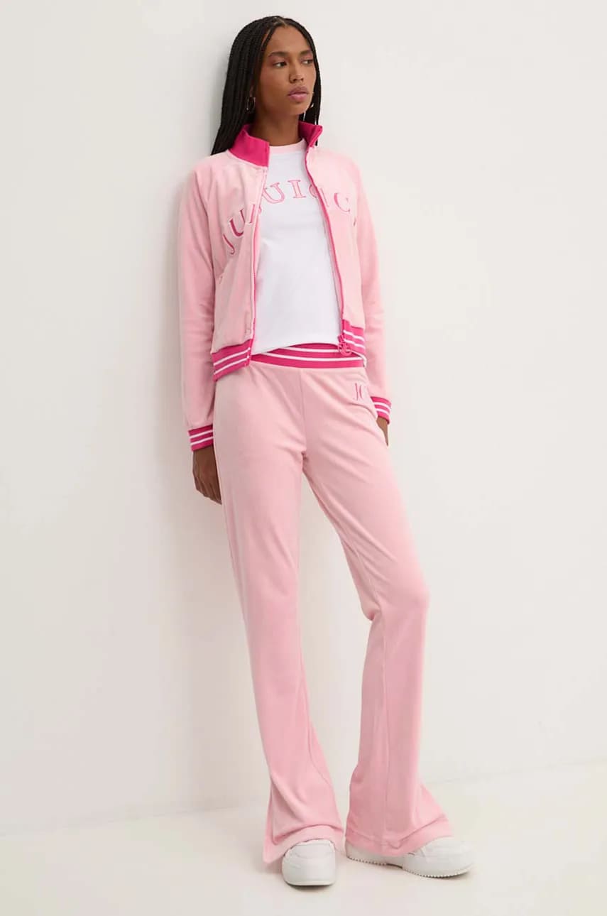 Спортивні велюрові штани Juicy Couture KURT TRACK PANT колір рожевий з аплікацією JCSBJ224418
