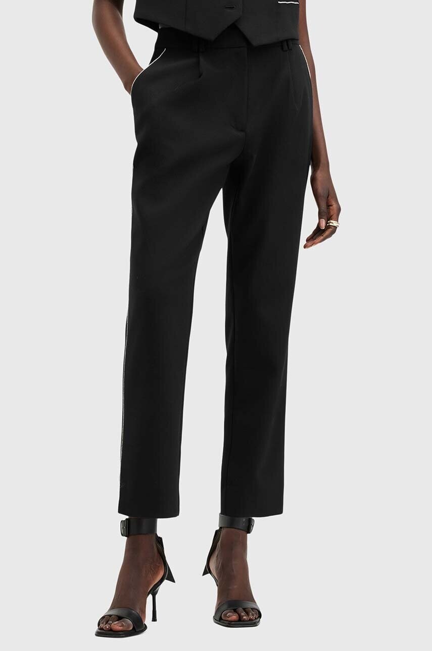 Штани з домішкою вовни AllSaints ATLAS KRYS TROUSER колір чорний фасон chinos висока посадка W007QB