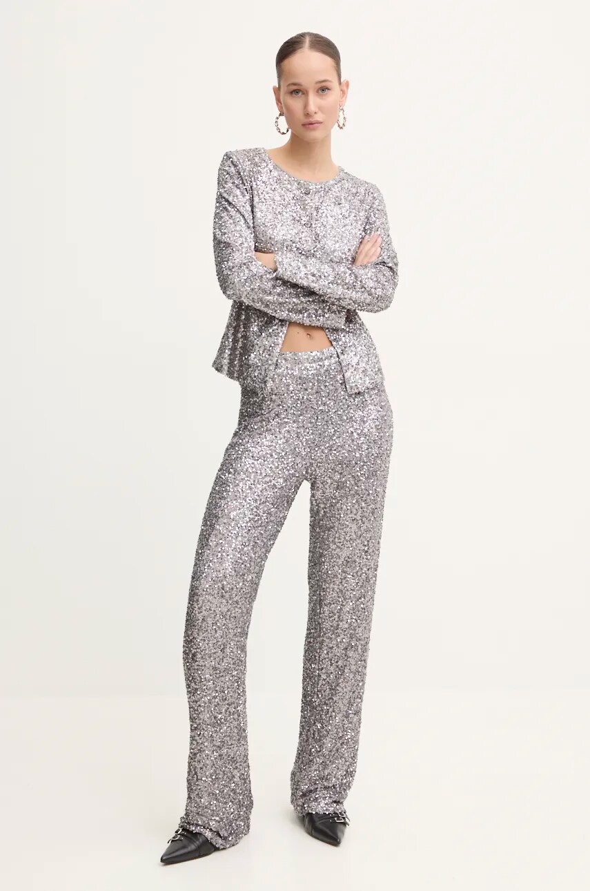 Штани Never Fully Dressed Gunmeal Sequin Freddie Trousers жіночі колір срібний прямі висока посадка NFDTR356