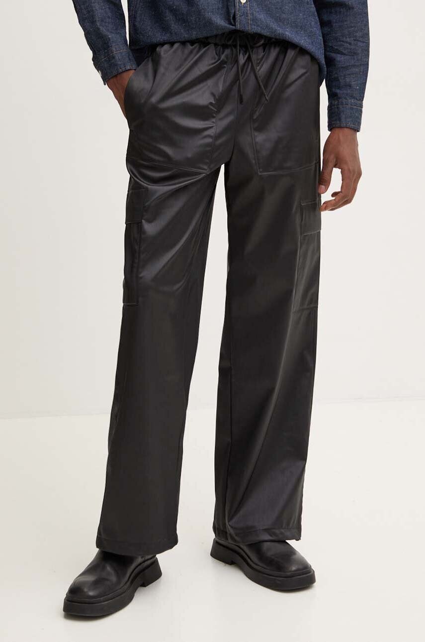 Штани Rains Cargo Rain Pants Wide W3 колір чорний широкі висока посадка 18990-84