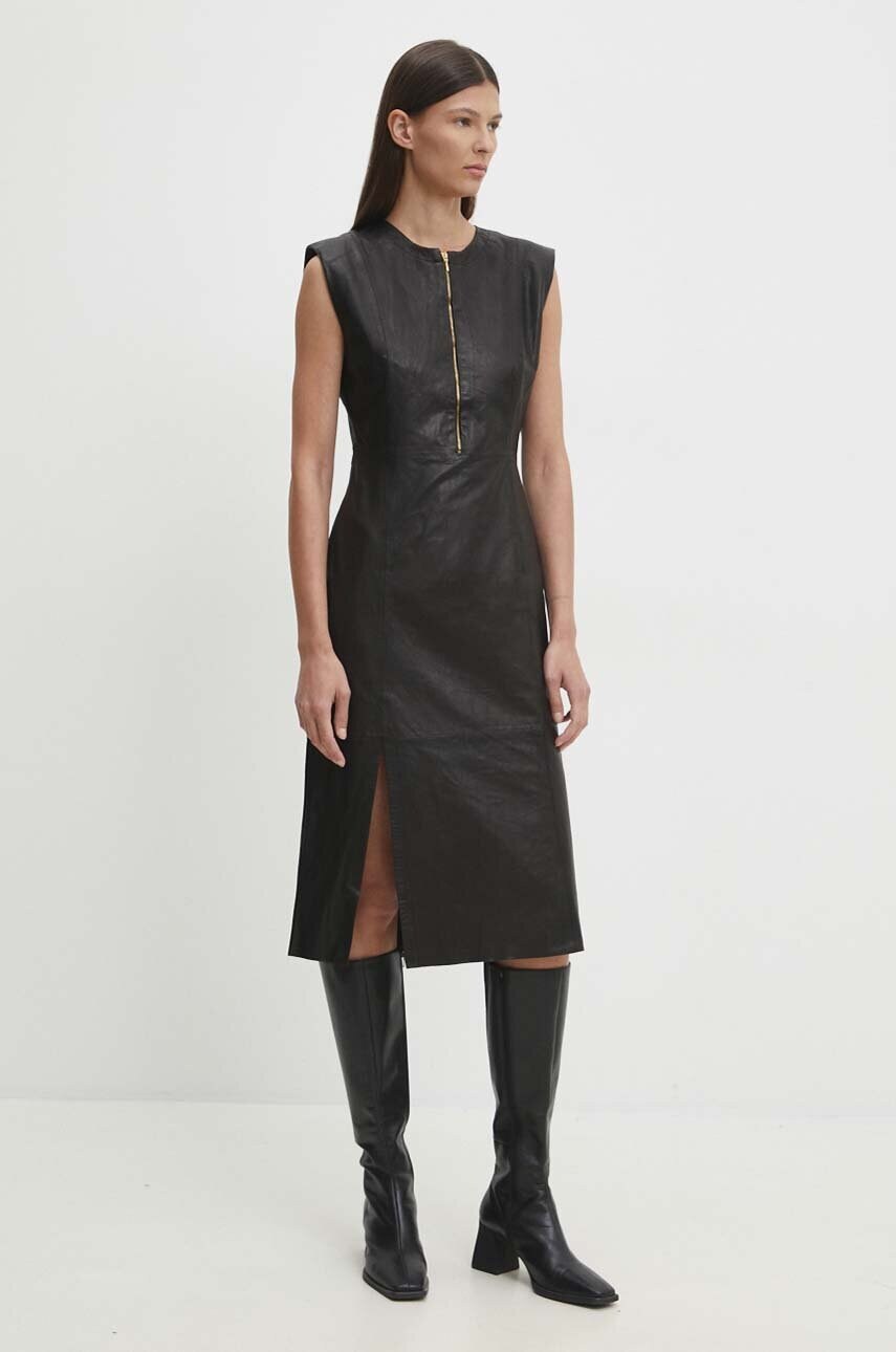 Шкіряна сукня Bruuns Bazaar SoftBBAgathea leather dress колір чорний mini облягаюча BBW4183