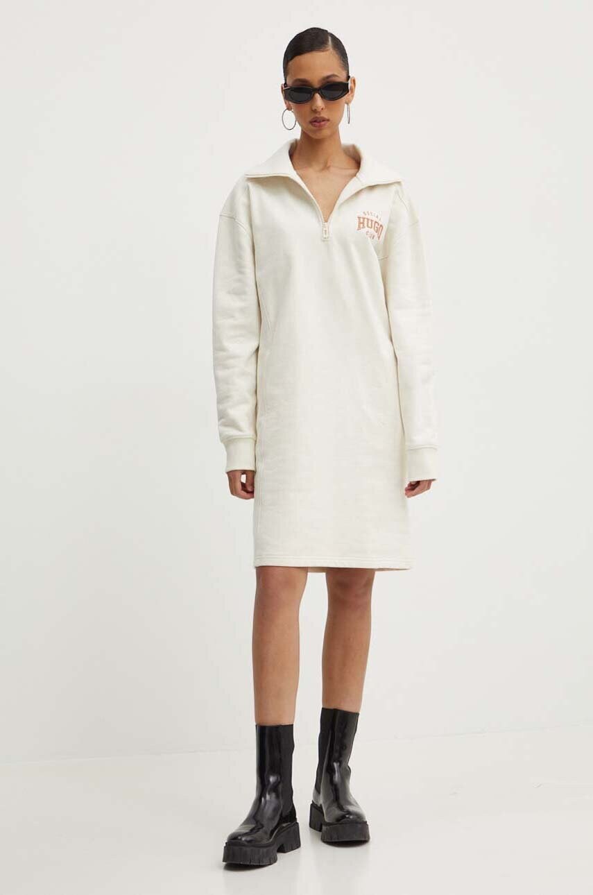 Бавовняна сукня HUGO колір бежевий mini oversize 50517130