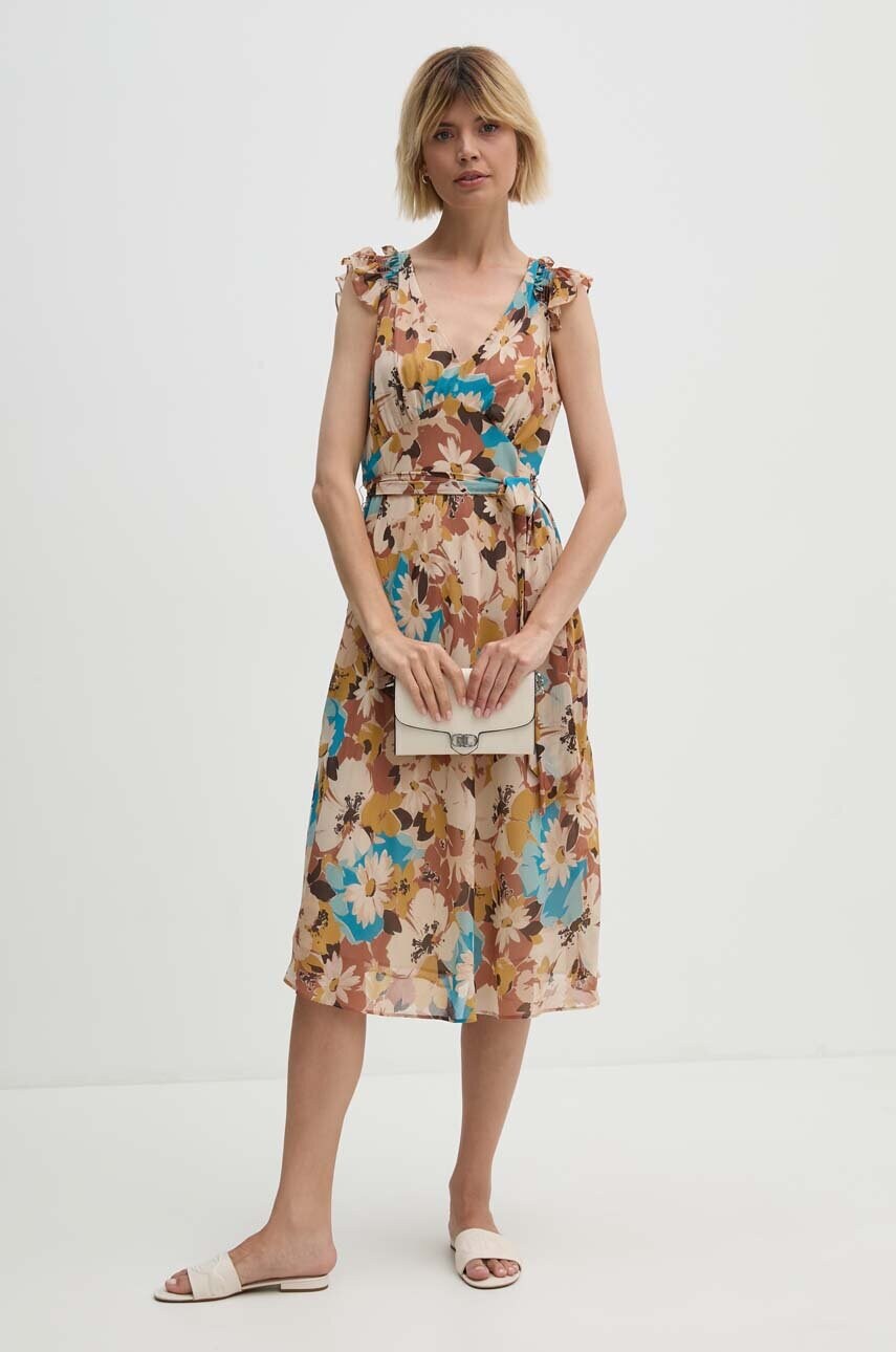 Сукня Lauren Ralph Lauren колір бежевий midi розкльошена 200940135