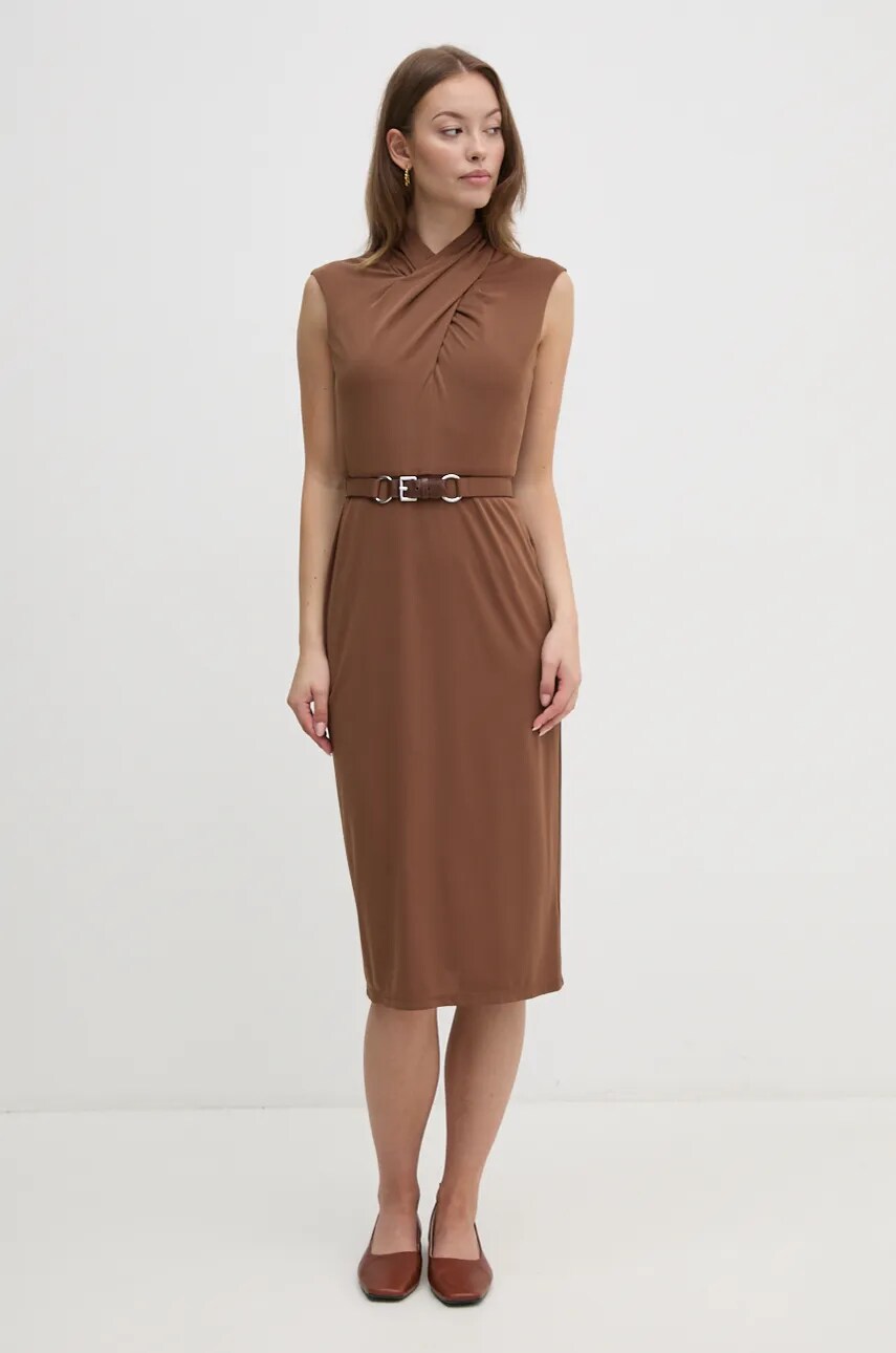 Сукня Lauren Ralph Lauren колір коричневий midi облягаюча 250881973