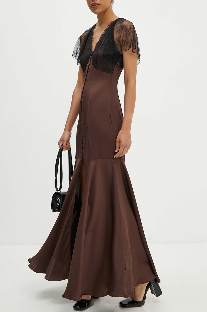Сукня Rotate Lace Maxi V-Neck Dress колір коричневий maxi облягаюча 1127042910