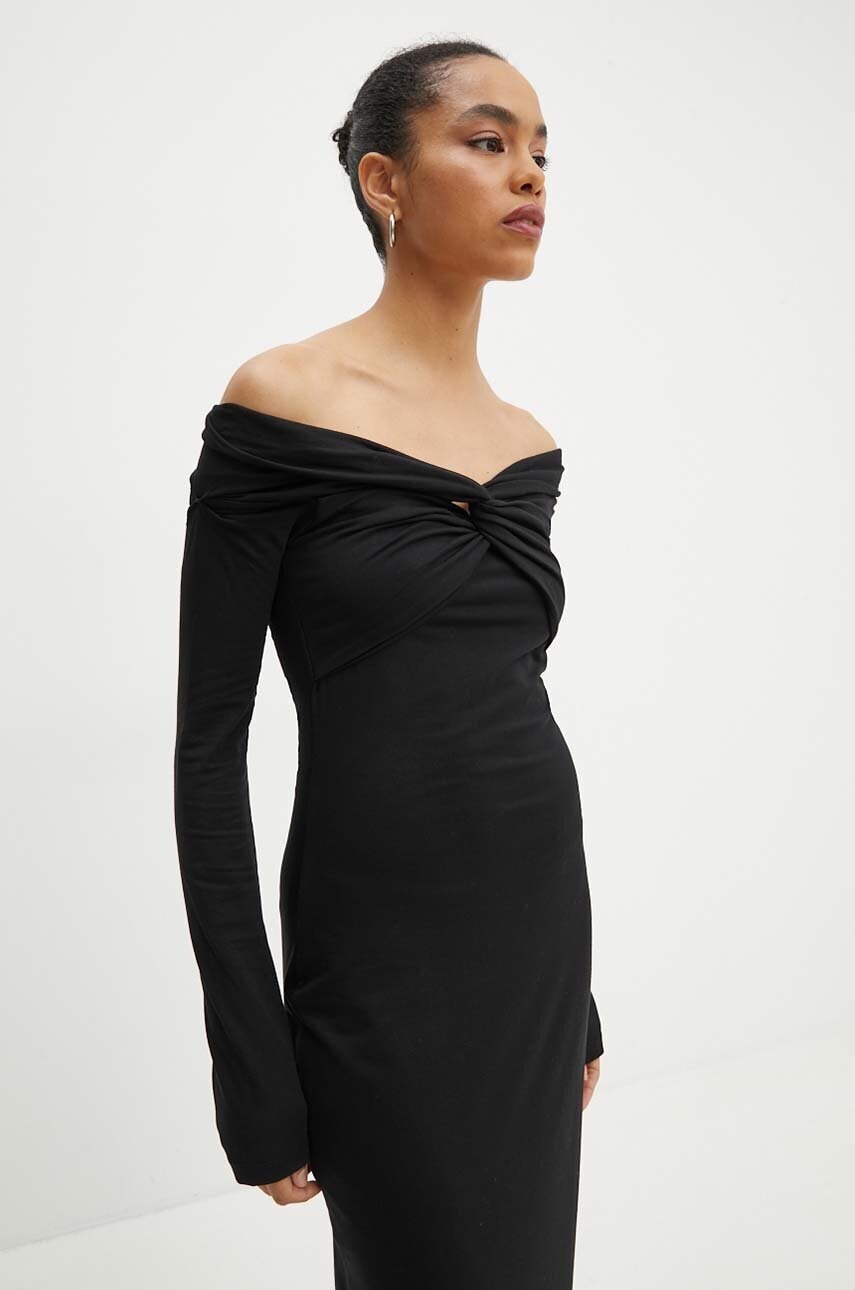 Сукня Rotate Off Shoulder Dress колір чорний midi пряма 113026100