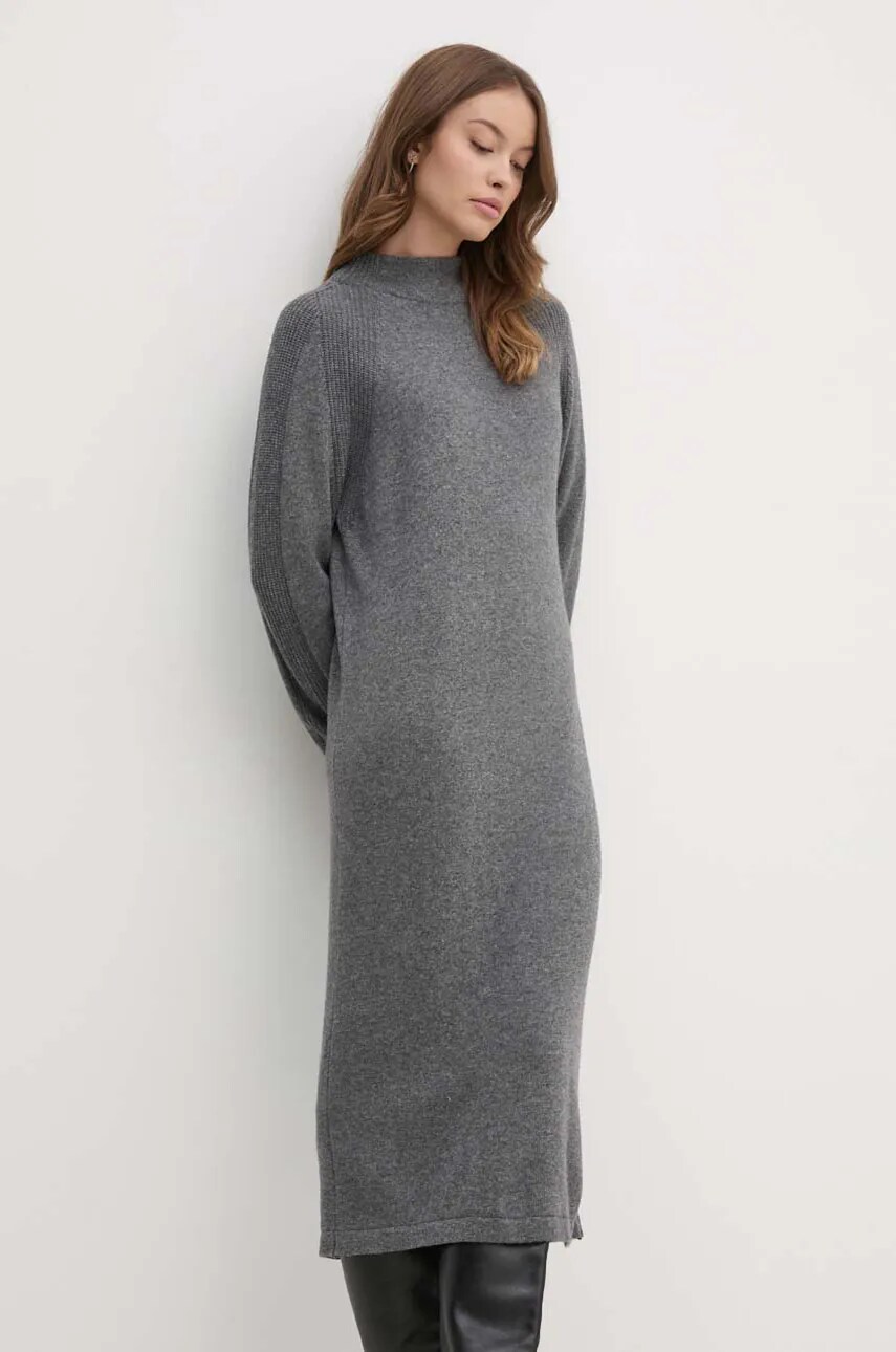 Сукня з домішкою вовни United Colors of Benetton колір сірий midi oversize 1235DV01T