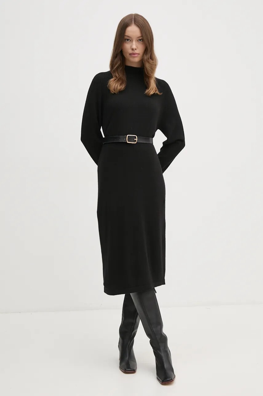 Сукня з домішкою вовни United Colors of Benetton колір чорний midi oversize 1235DV01T