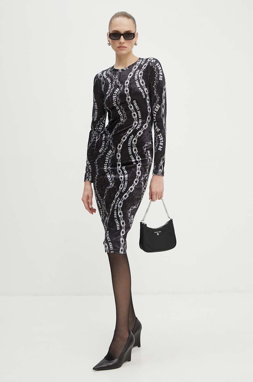 Велюрова сукня Versace Jeans Couture колір чорний mini облягаюча 77HAO9B0 JS367