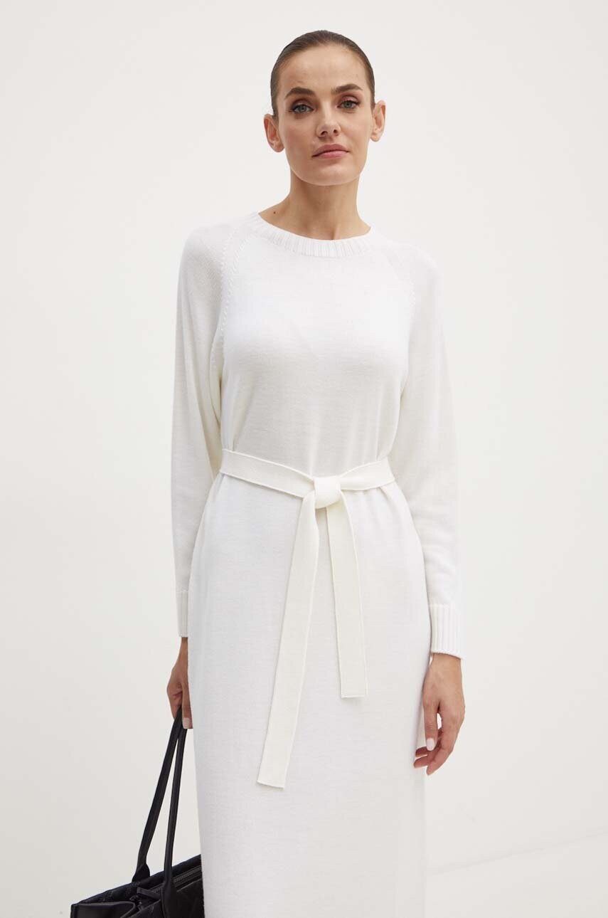 Вовняна сукня Max Mara Leisure колір білий midi пряма 2426326028600