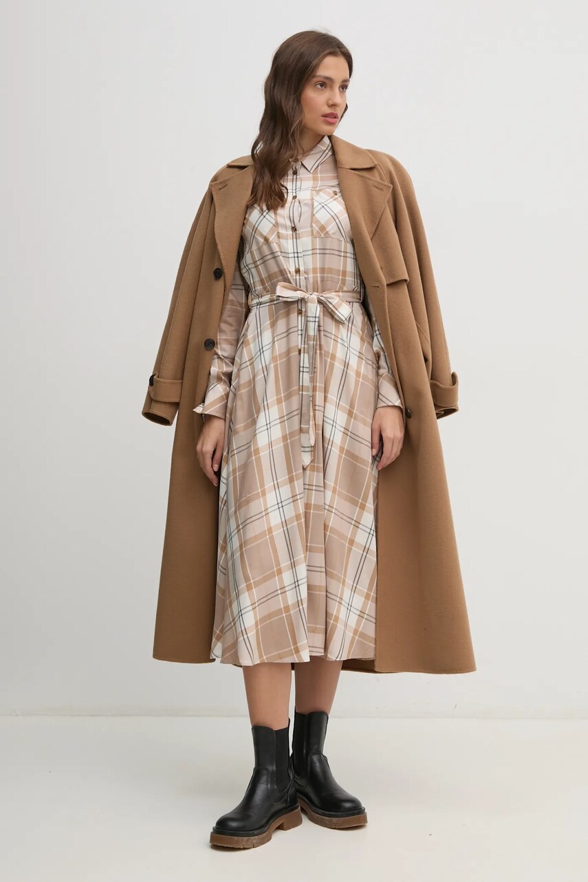 Сукня Barbour колір бежевий midi розкльошена LDR0859