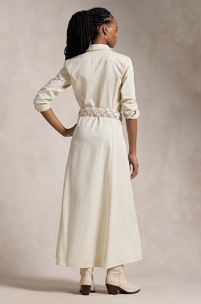 Бавовняна сукня Polo Ralph Lauren колір бежевий maxi розкльошена 211948692