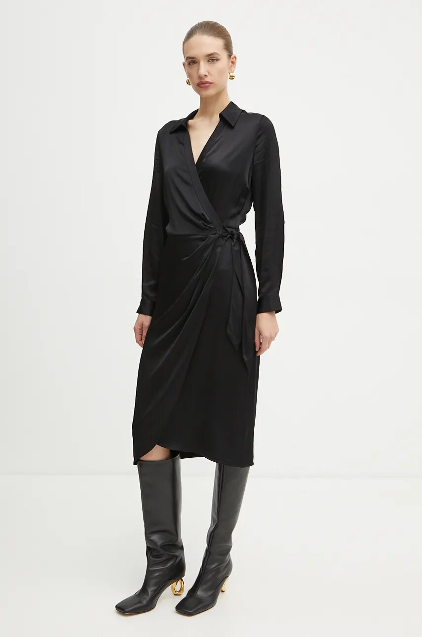 Сукня Guess CLARA колір чорний midi розкльошена W4BK35 WGS70