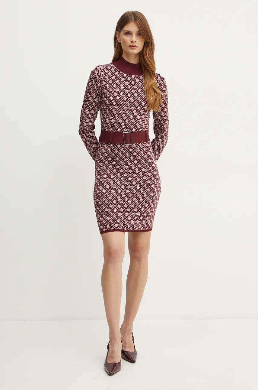 Сукня Guess LISE колір бордовий mini розкльошена W4BK43 Z37K0