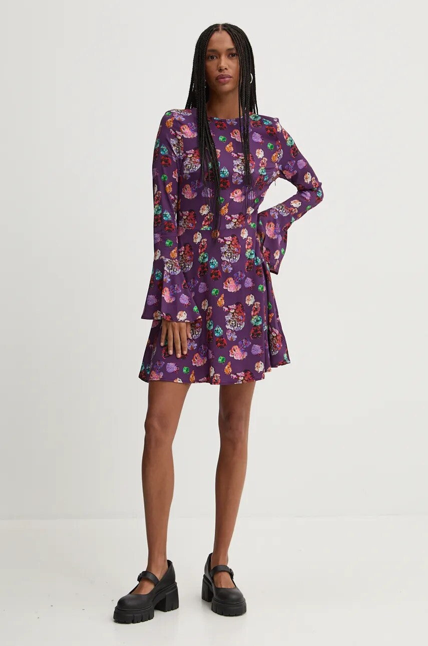 Сукня Desigual FLOWER SCRIBB колір фіолетовий mini розкльошена 24WWVW16