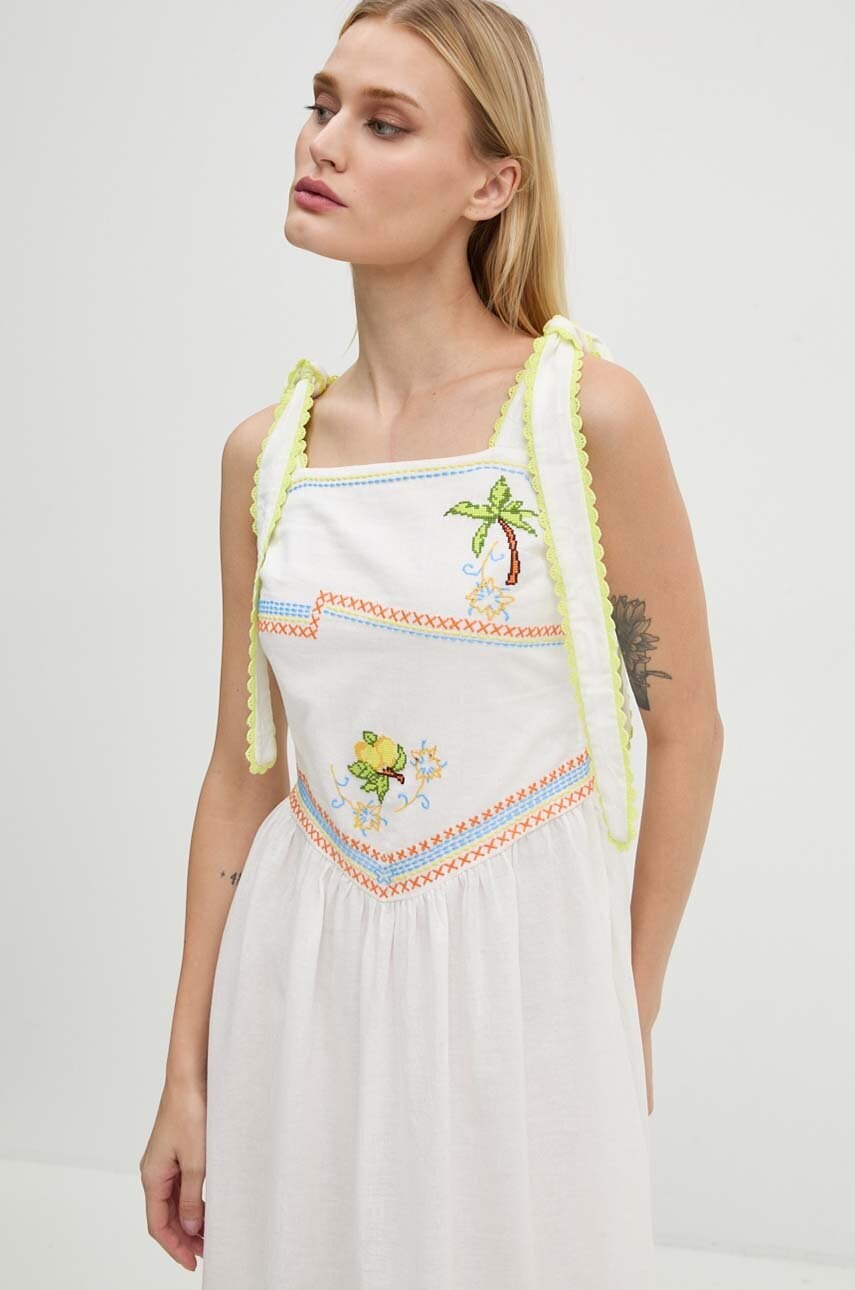 Сукня з домішкою льону Never Fully Dressed Corfu Midi колір білий maxi розкльошена NFDDR1359