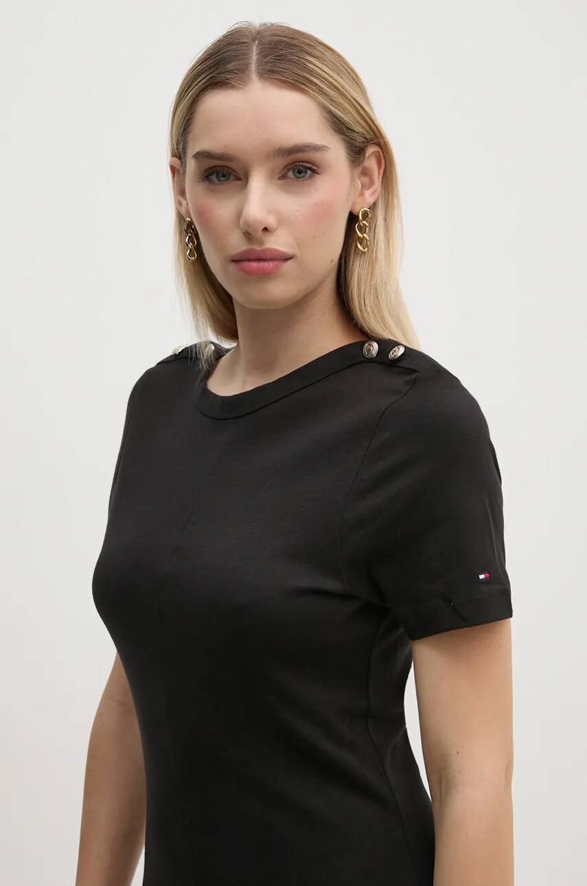Бавовняна сукня Tommy Hilfiger колір чорний midi розкльошена WW0WW42917