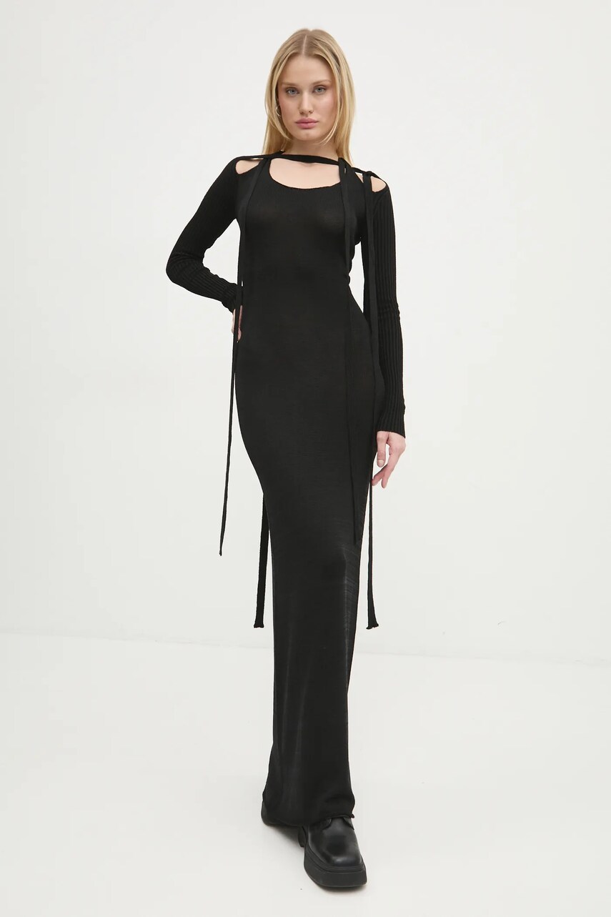 Сукня Y/Project MULTISCARF LONG SLEEVE KNIT DRESS колір чорний maxi облягаюча 106DR008