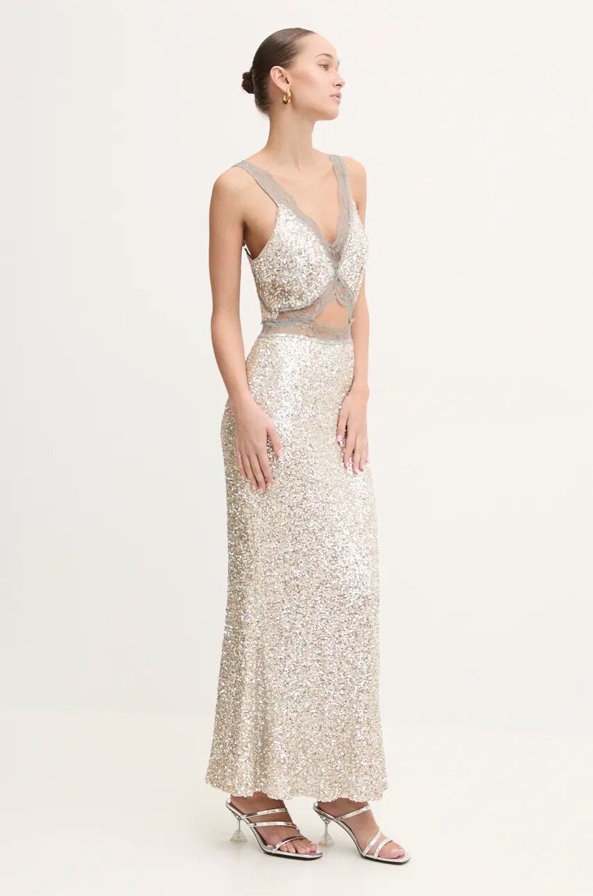 Сукня Never Fully Dressed Mimi Dress колір срібний maxi розкльошена NFDDR1656