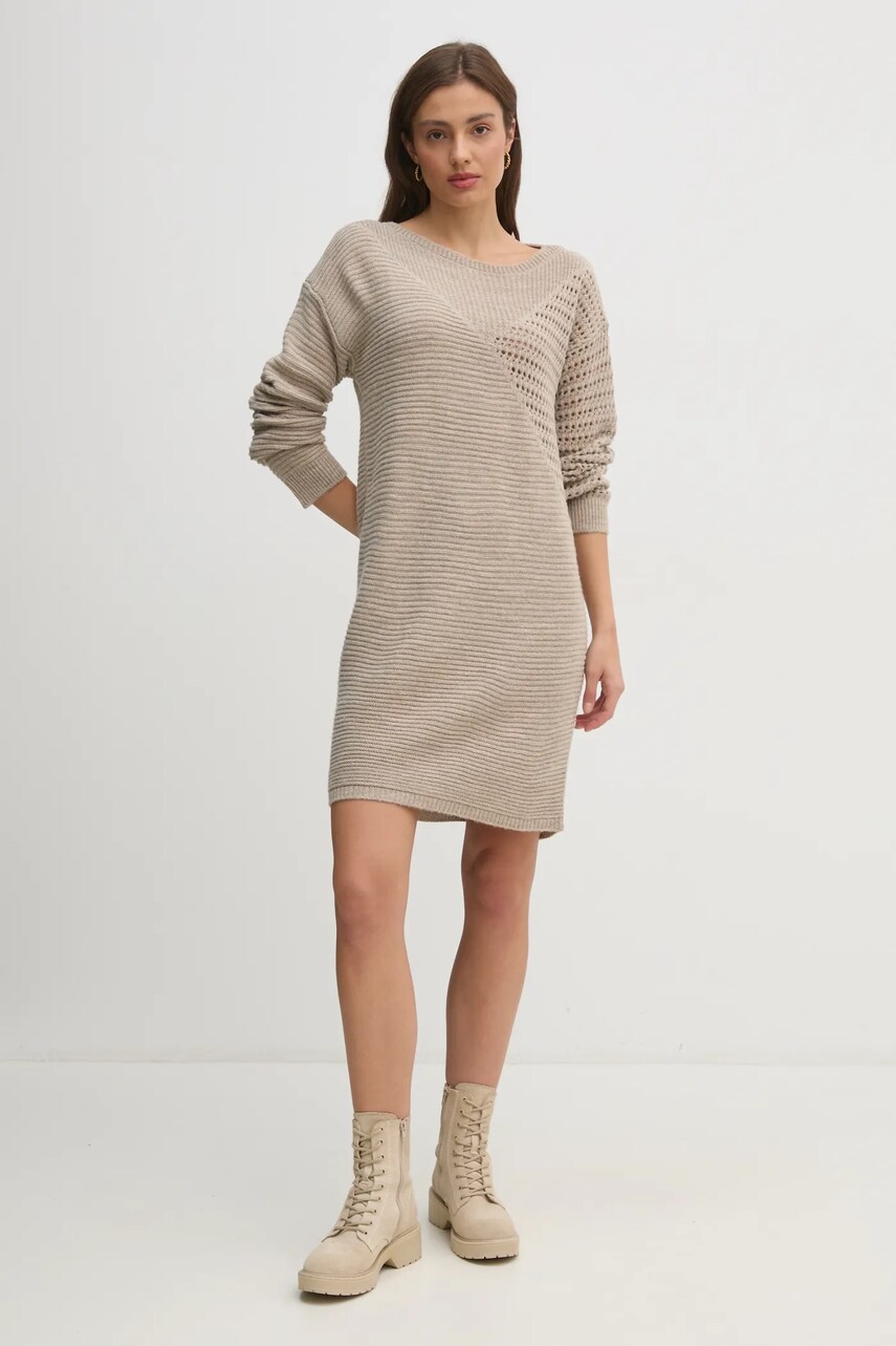 Сукня з домішкою вовни Sisley колір бежевий mini oversize 1076MV00W