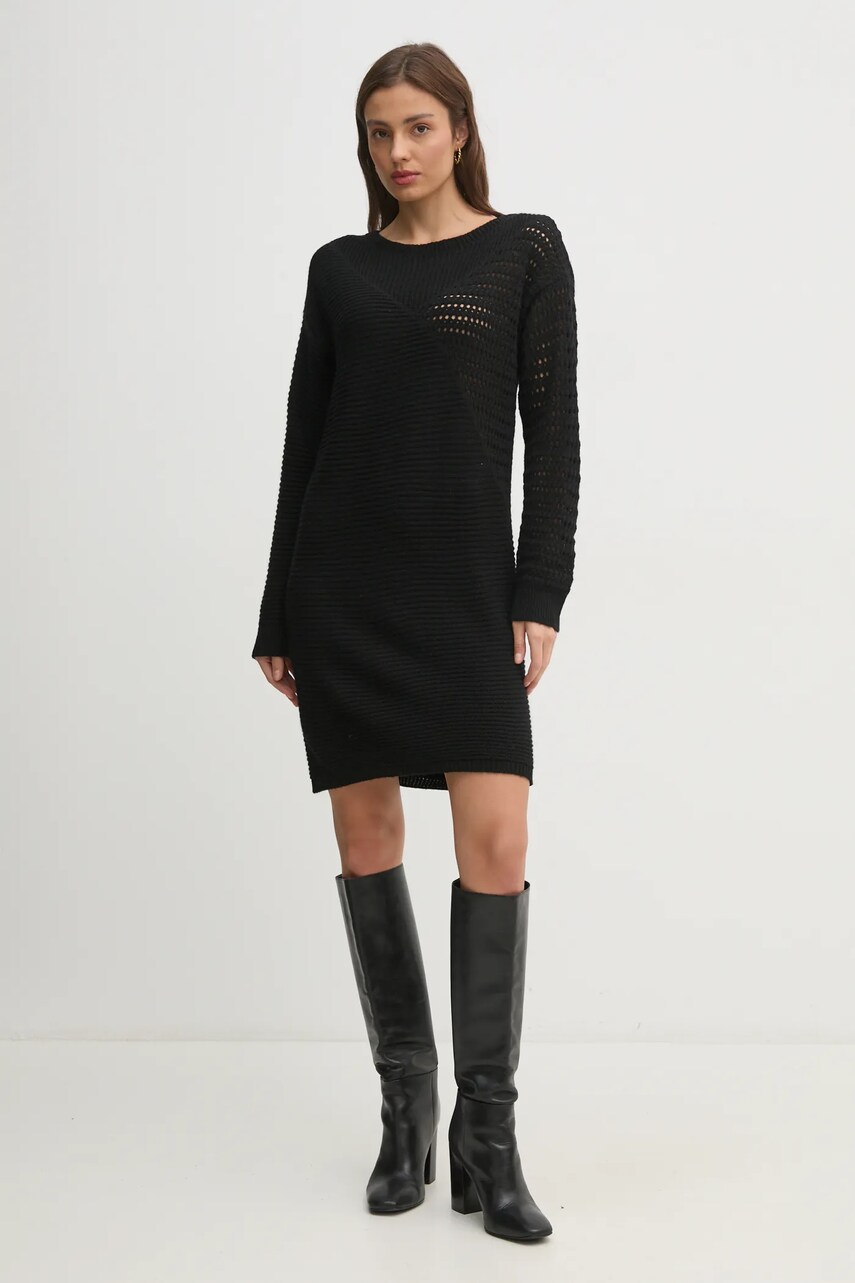 Сукня з домішкою вовни Sisley колір чорний mini oversize 1076MV00W