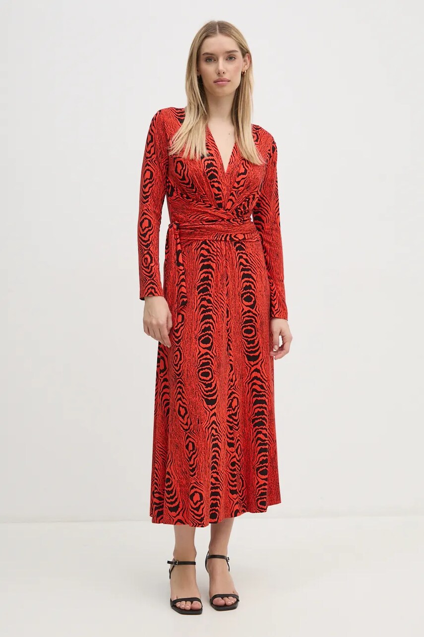 Сукня DIANE VON FURSTENBERG колір червоний midi розкльошена DVFDW3S019