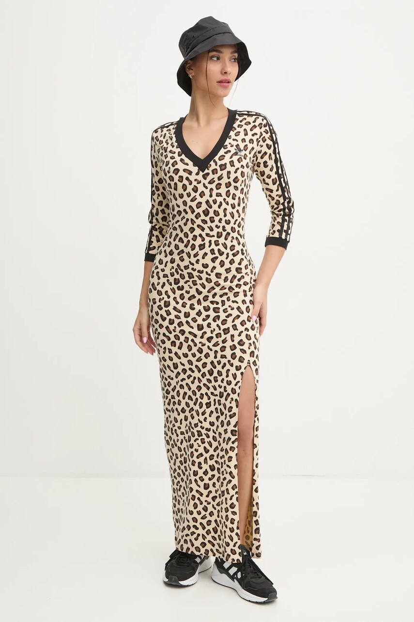Сукня adidas Originals Leopard колір бежевий maxi облягаюча IX7418