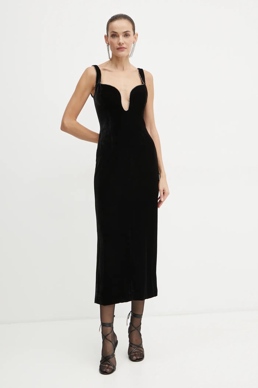Велюрова сукня Bardot BROOKLYN колір чорний midi облягаюча 59009DB1
