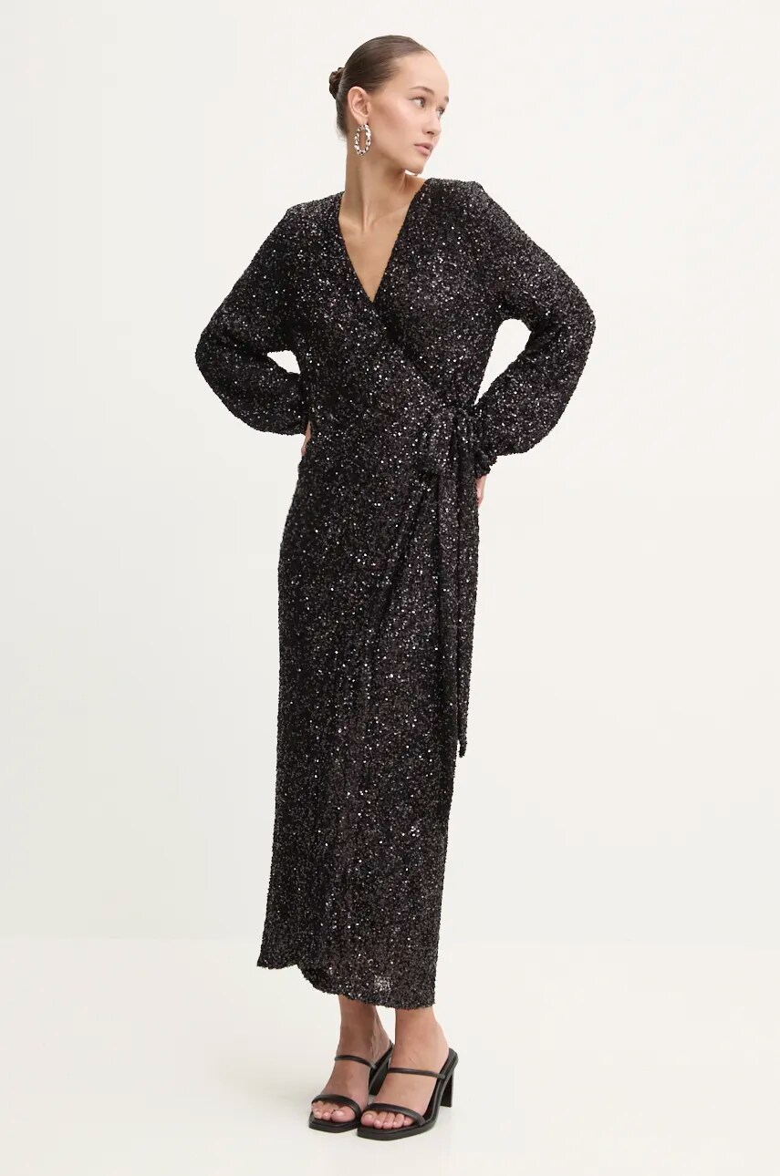 Сукня Never Fully Dressed Kira Wrap Dress колір чорний maxi розкльошена NFDDR1582