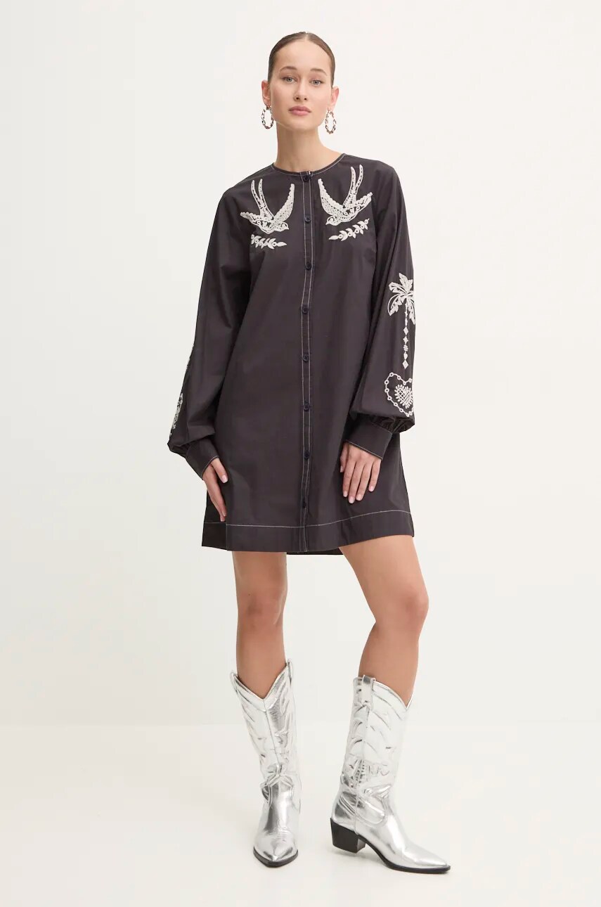 Бавовняна сукня Never Fully Dressed EmbroideSwallow Roamnce Mini Dress колір чорний mini пряма NFDDR1573