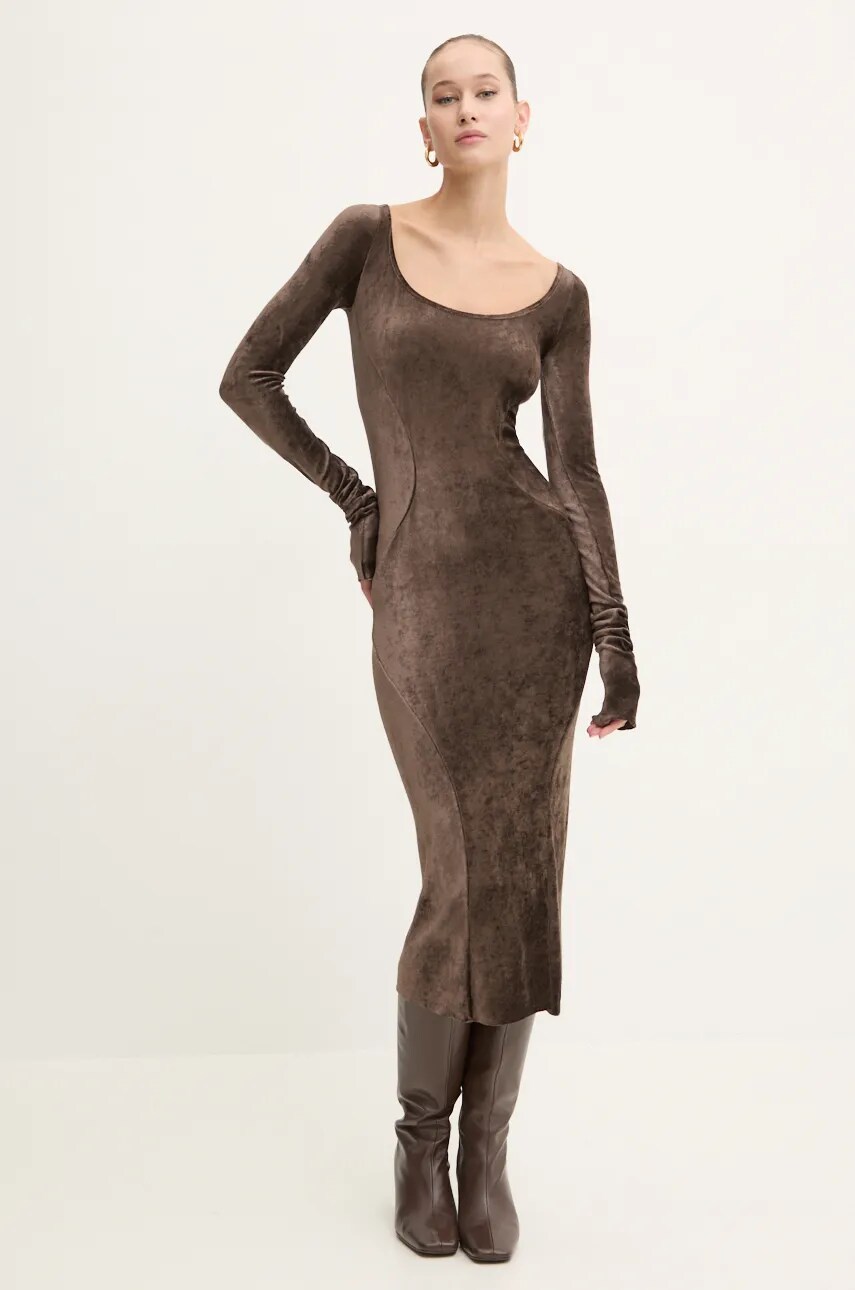 Велюрова сукня Rick Owens Lilies колір коричневий maxi облягаюча LI02D5532VSTET2