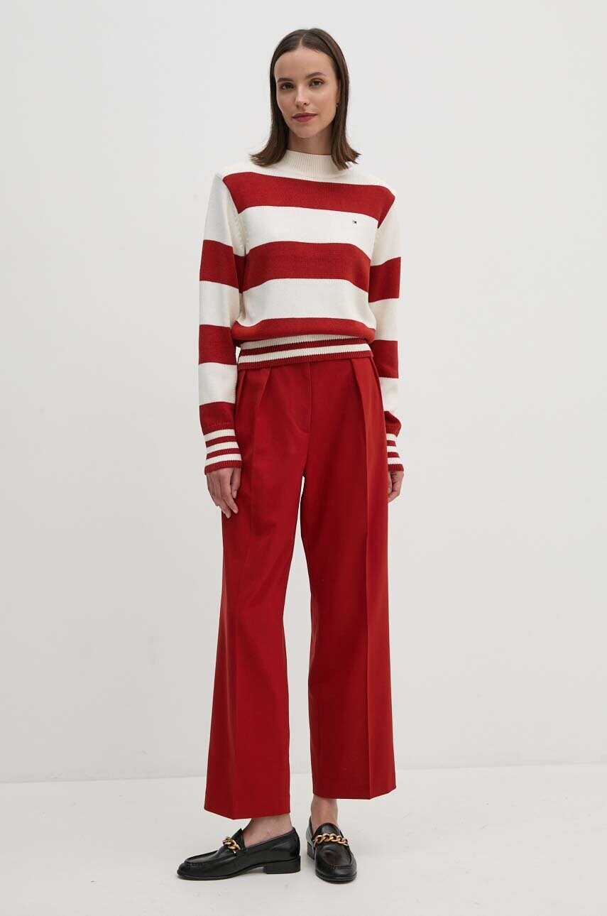 Бавовняний светр Tommy Hilfiger колір бордовий півгольф WW0WW42155